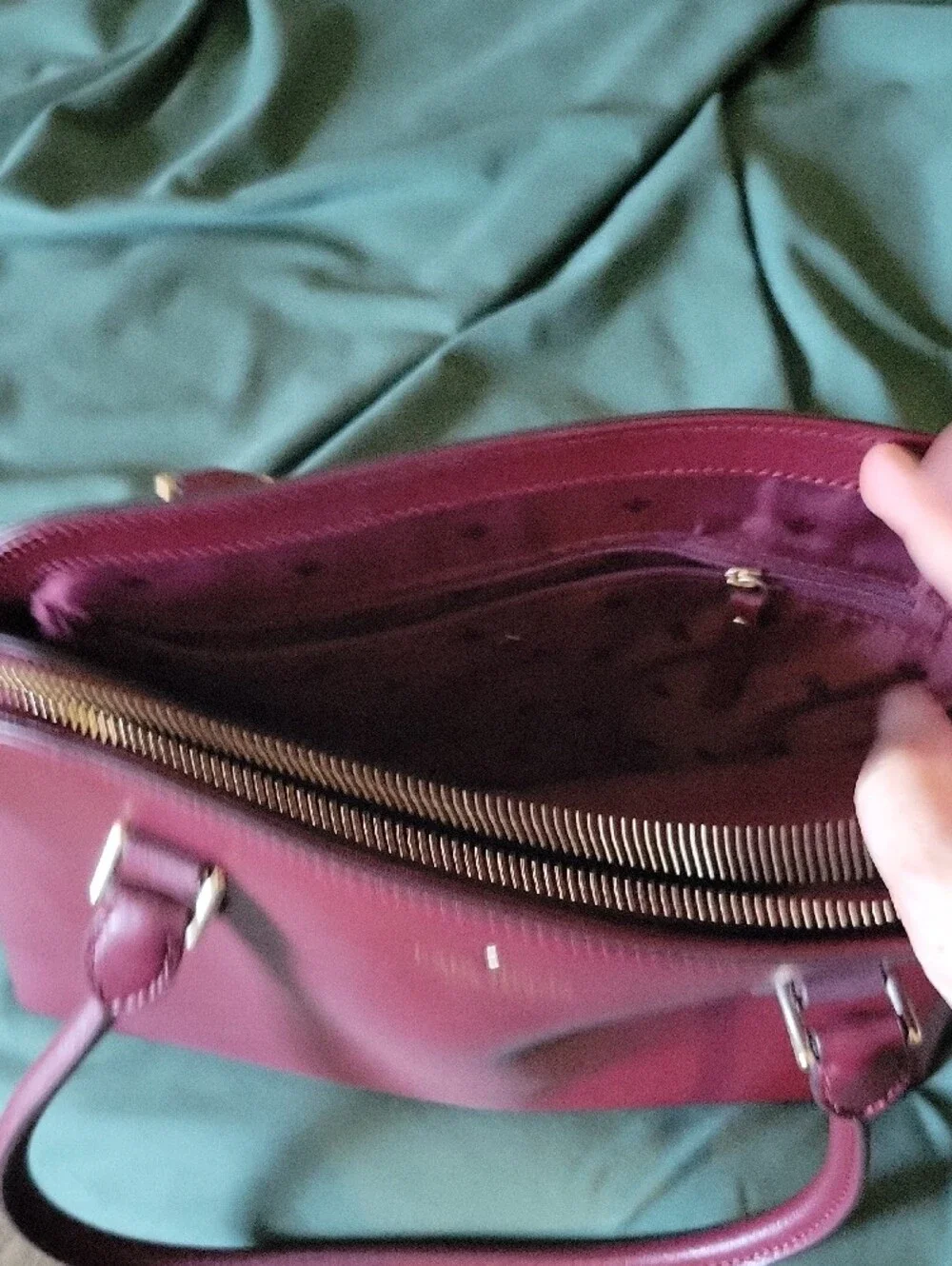 kate spade wine leather dome satchel with gold hardware